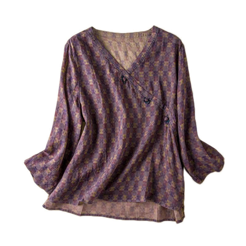 Buddha Stones春 Vネック プリント 花柄 レディース 長袖シャツ - image 6