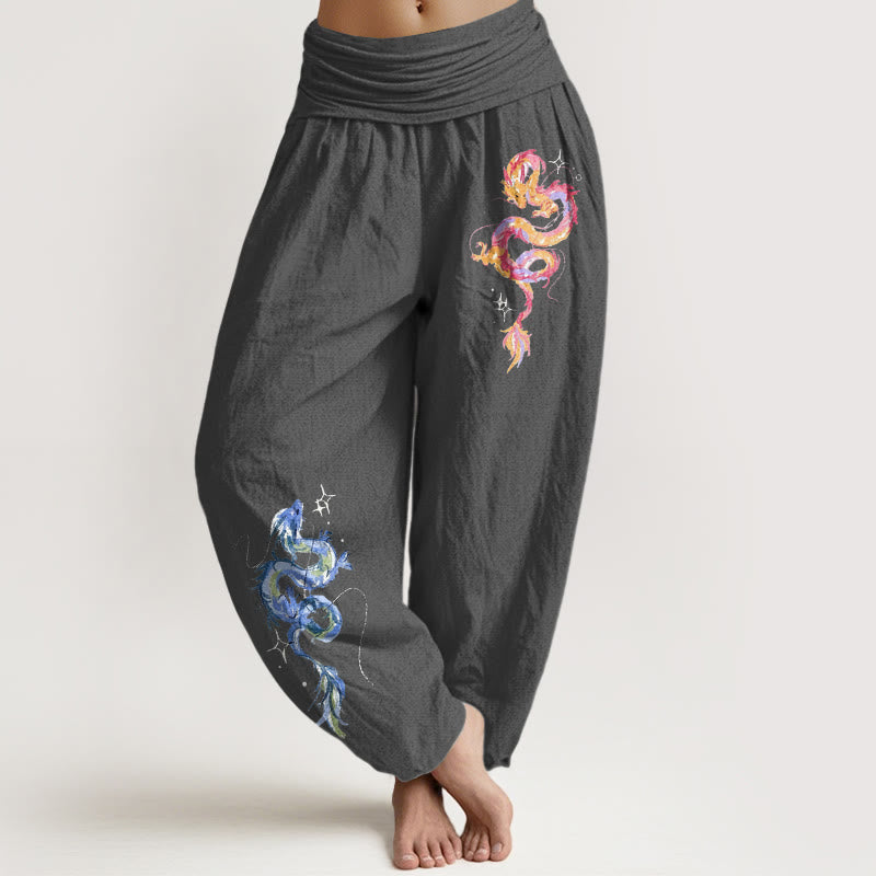 Buddha Stonesピュアコットン ストライキングドラゴン柄 レディース 伸縮性ウエスト ハーレムパンツ - 薄暗い灰色 - US16、 UK/AU20、 EU48 (3XL) - image 8