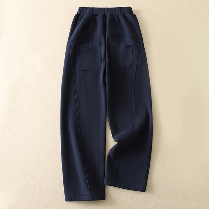 Buddha Stonesミッドナイトブルー ジッパー付き 保温性 フリース裏地 レディース ワイドレッグパンツ ポケット付き - image 1