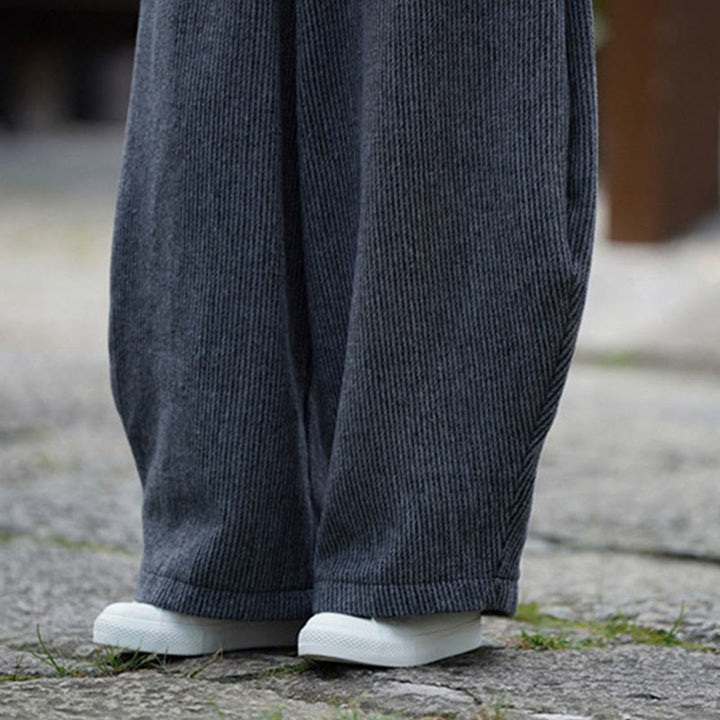 Buddha Stones冬 メンズ 純色 ドローストリングデザイン コットン ハイウエスト パンツ ポケット付き - image 24