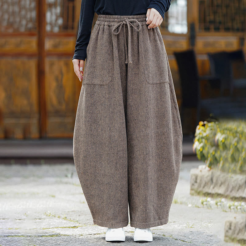 Buddha Stones冬 メンズ 純色 ドローストリングデザイン コットン ハイウエスト パンツ ポケット付き - image 9