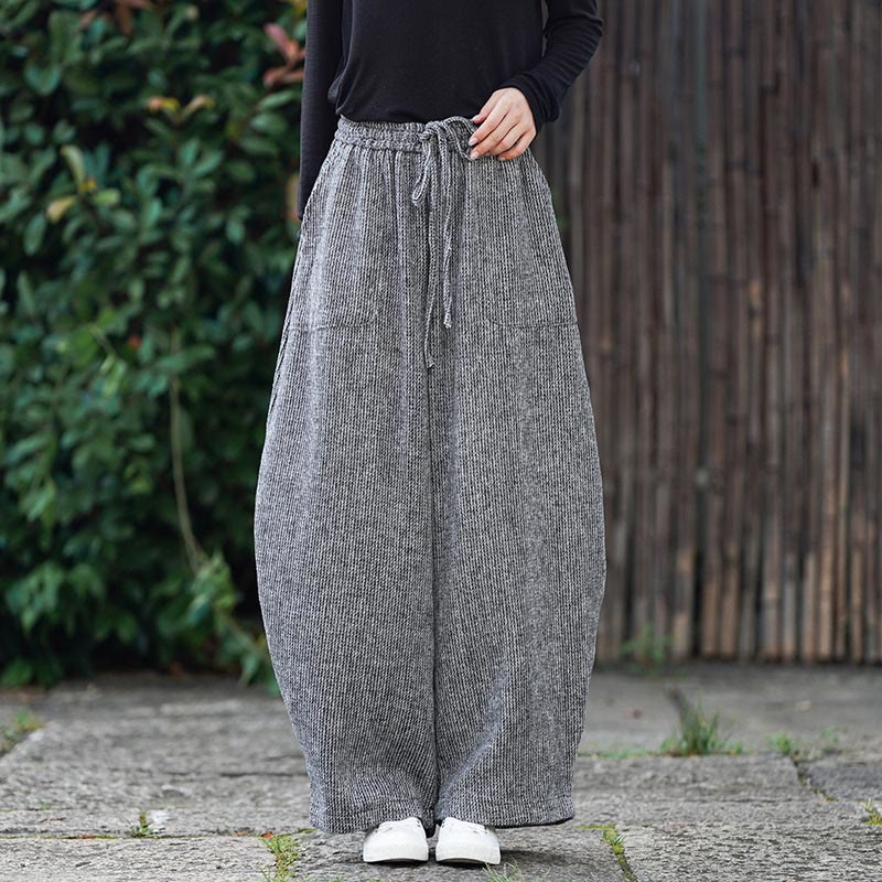 Buddha Stones冬 メンズ 純色 ドローストリングデザイン コットン ハイウエスト パンツ ポケット付き - image 31