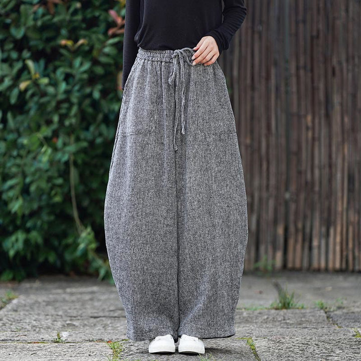 Buddha Stones冬 メンズ 純色 ドローストリングデザイン コットン ハイウエスト パンツ ポケット付き - image 31