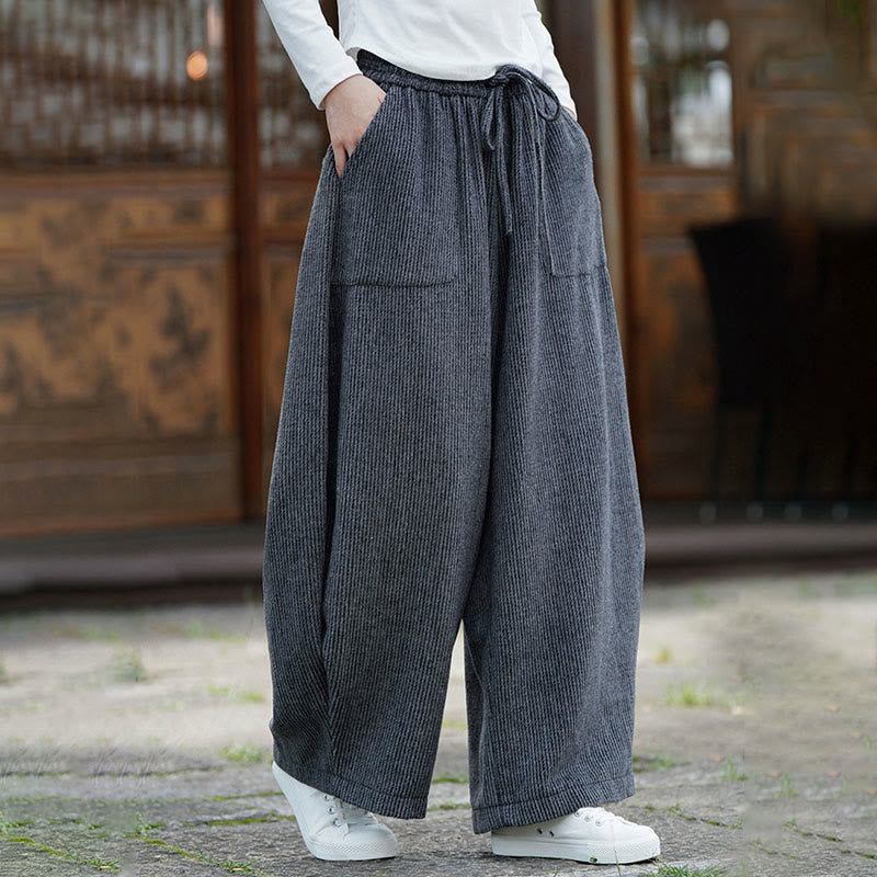Buddha Stones冬 メンズ 純色 ドローストリングデザイン コットン ハイウエスト パンツ ポケット付き - image 20