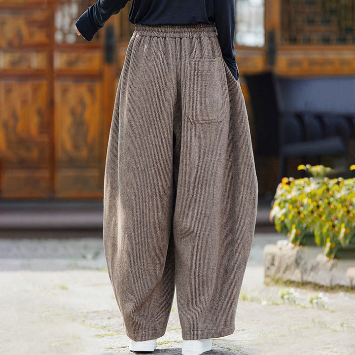 Buddha Stones冬 メンズ 純色 ドローストリングデザイン コットン ハイウエスト パンツ ポケット付き - image 7