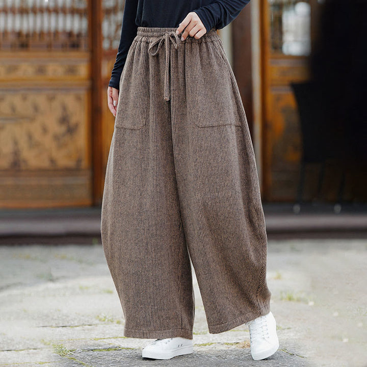 Buddha Stones冬 メンズ 純色 ドローストリングデザイン コットン ハイウエスト パンツ ポケット付き - image 5