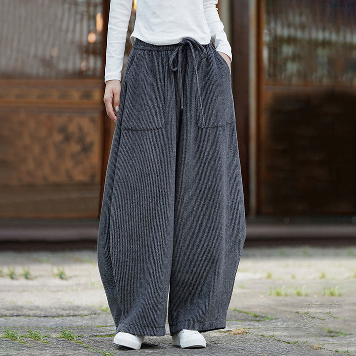 Buddha Stones冬 メンズ 純色 ドローストリングデザイン コットン ハイウエスト パンツ ポケット付き - image 15