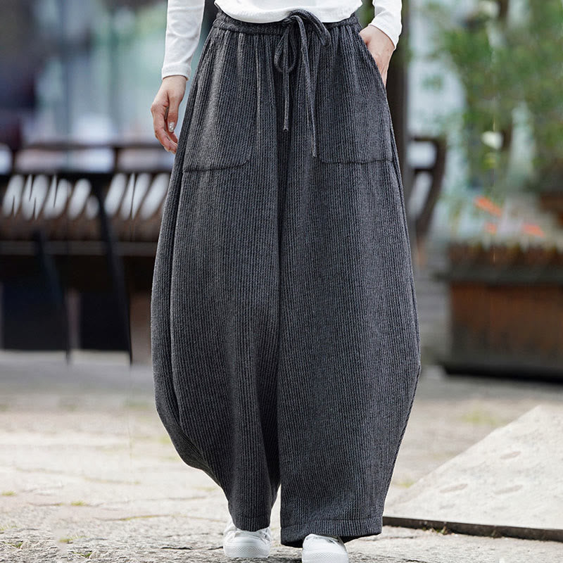 Buddha Stones冬 メンズ 純色 ドローストリングデザイン コットン ハイウエスト パンツ ポケット付き - image 13