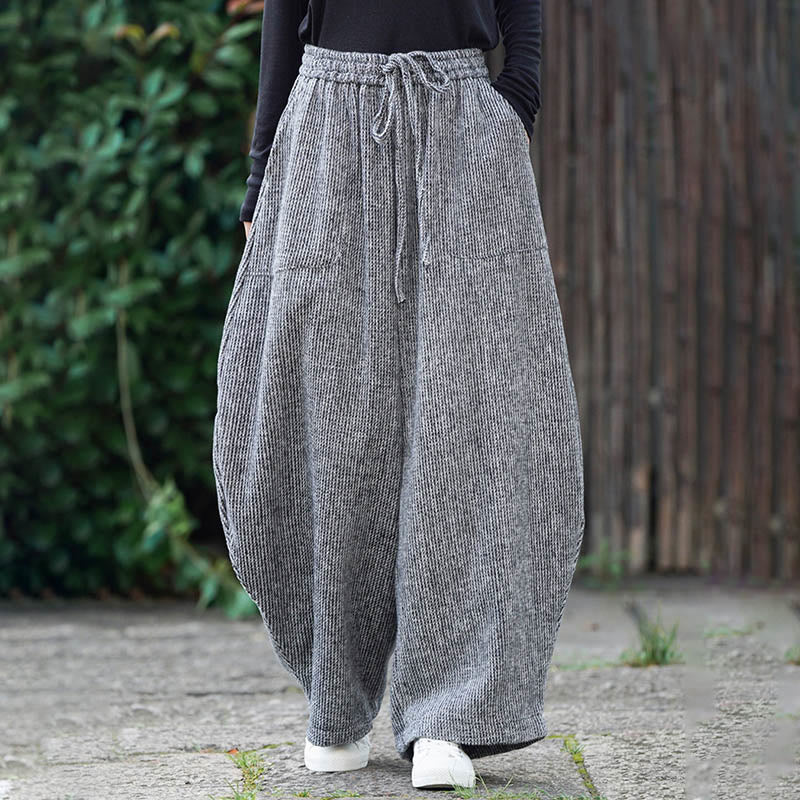 Buddha Stones冬 メンズ 純色 ドローストリングデザイン コットン ハイウエスト パンツ ポケット付き - image 33