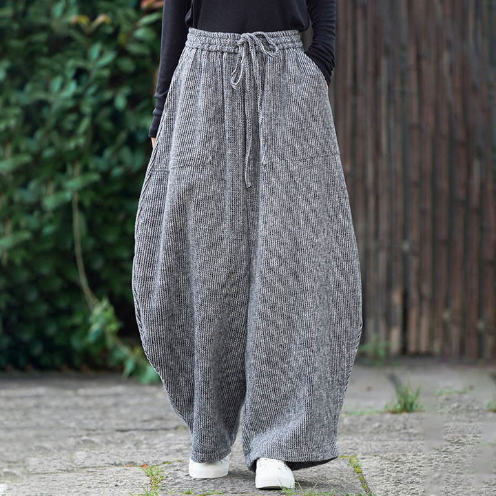 Buddha Stones冬 メンズ 純色 ドローストリングデザイン コットン ハイウエスト パンツ ポケット付き - image 33