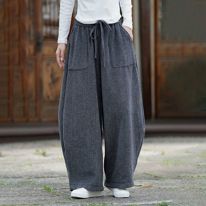 Buddha Stones冬 メンズ 純色 ドローストリングデザイン コットン ハイウエスト パンツ ポケット付き - image 14