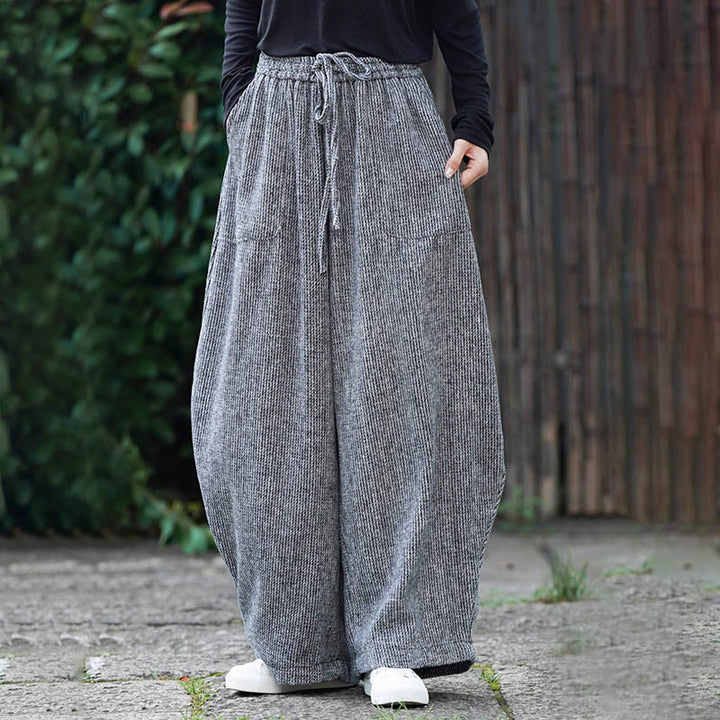 Buddha Stones冬 メンズ 純色 ドローストリングデザイン コットン ハイウエスト パンツ ポケット付き - image 30