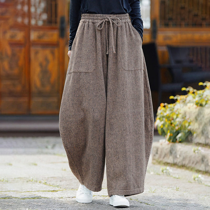 Buddha Stones冬 メンズ 純色 ドローストリングデザイン コットン ハイウエスト パンツ ポケット付き - image 6