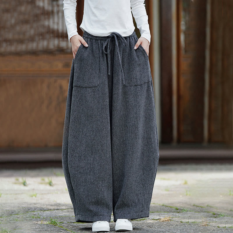 Buddha Stones冬 メンズ 純色 ドローストリングデザイン コットン ハイウエスト パンツ ポケット付き - image 18