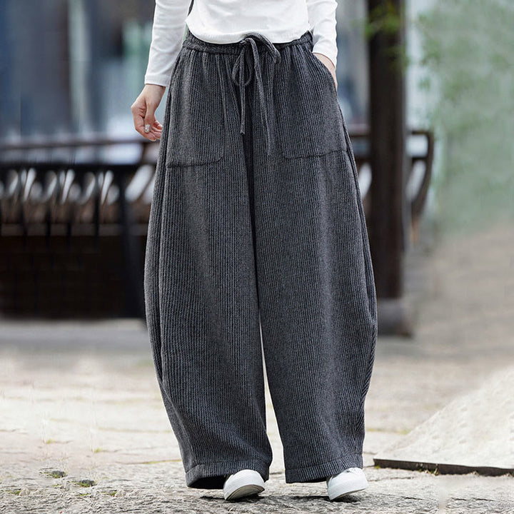 Buddha Stones冬 メンズ 純色 ドローストリングデザイン コットン ハイウエスト パンツ ポケット付き - image 11