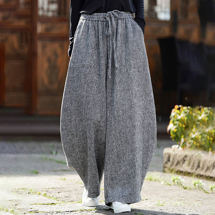 Buddha Stones冬 メンズ 純色 ドローストリングデザイン コットン ハイウエスト パンツ ポケット付き - image 27