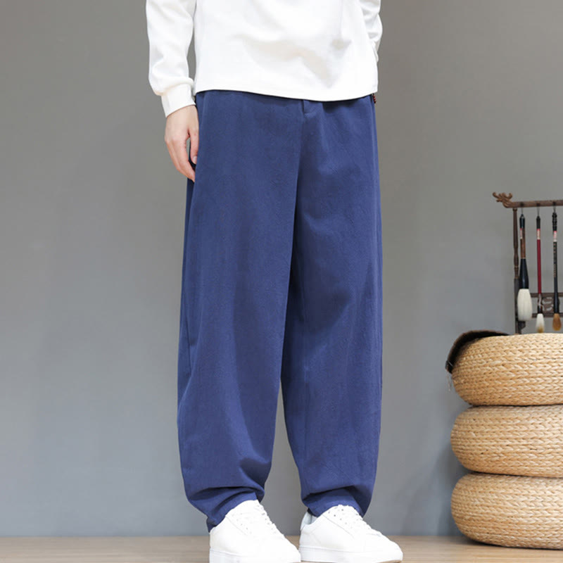 Buddha Stones秋冬スポーツ メンズ ピュアカラー ボタンデザイン コットンパンツ ポケット付き - image 2