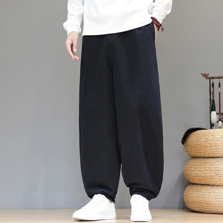 Buddha Stones秋冬スポーツ メンズ ピュアカラー ボタンデザイン コットンパンツ ポケット付き - 黒 - US/UK/AU46、 EU56 (5XL) - image 9
