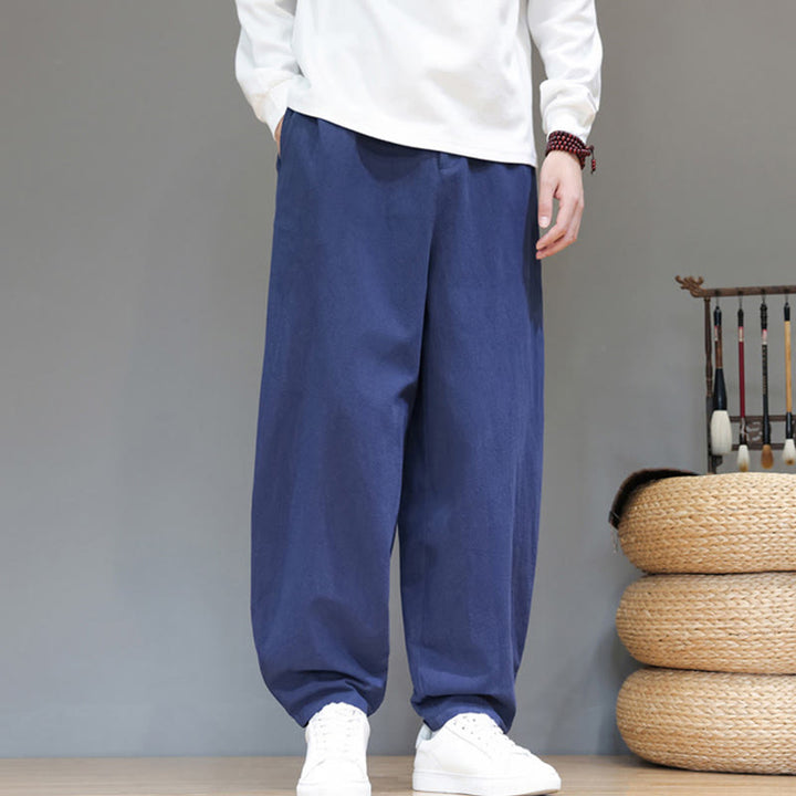 Buddha Stones秋冬スポーツ メンズ ピュアカラー ボタンデザイン コットンパンツ ポケット付き - image 4