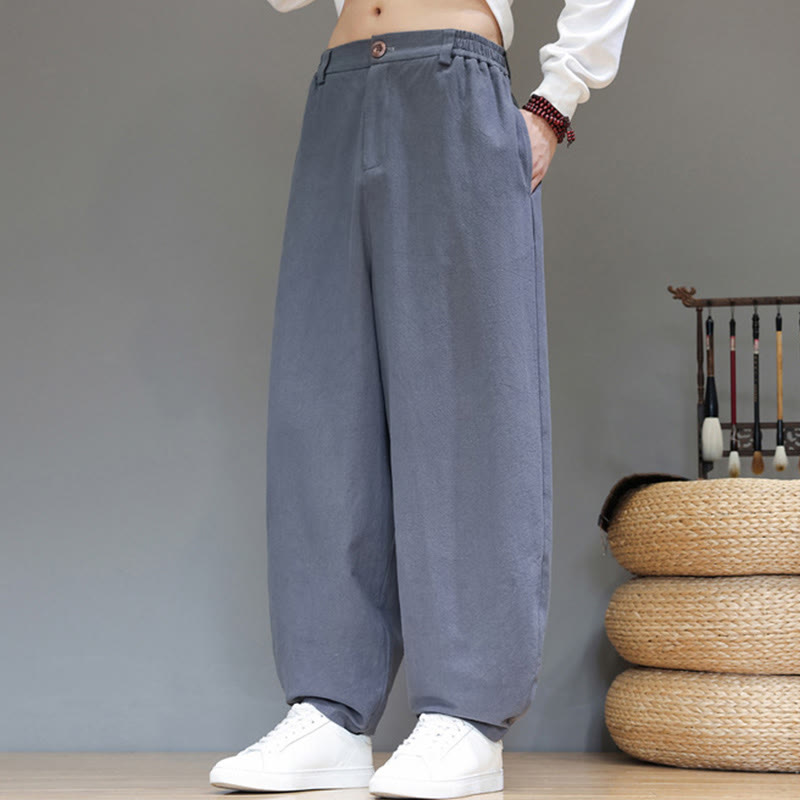 Buddha Stones秋冬スポーツ メンズ ピュアカラー ボタンデザイン コットンパンツ ポケット付き - image 6