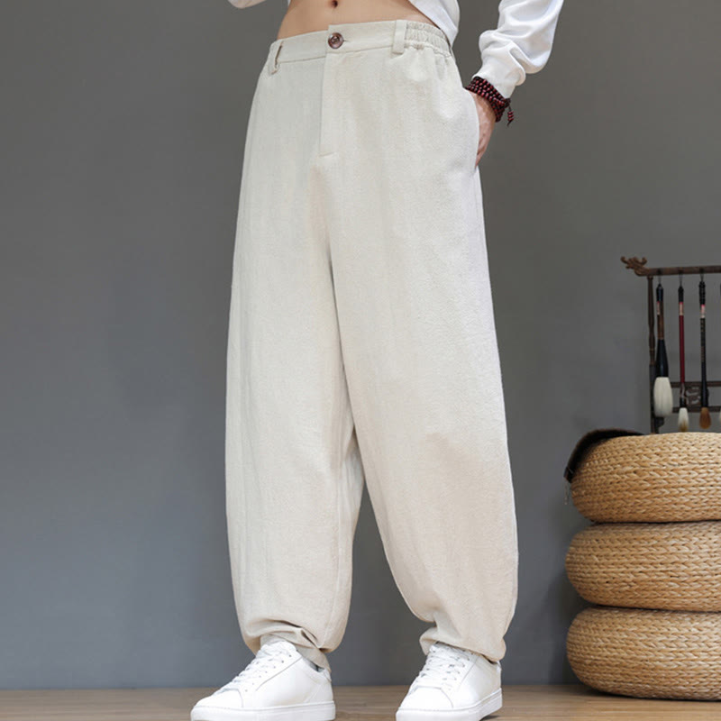 Buddha Stones秋冬スポーツ メンズ ピュアカラー ボタンデザイン コットンパンツ ポケット付き - image 18