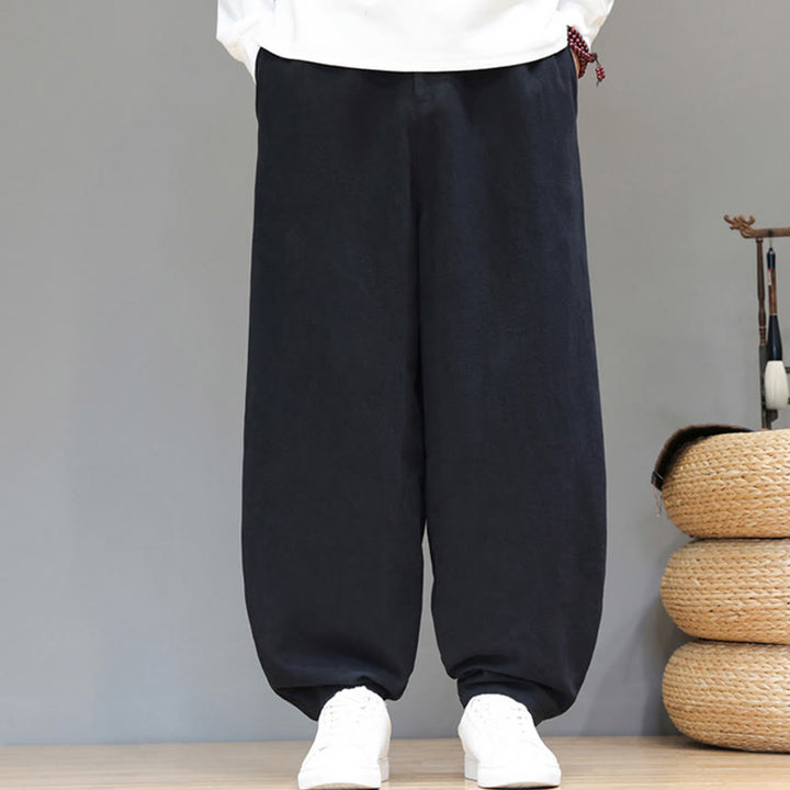 Buddha Stones秋冬スポーツ メンズ ピュアカラー ボタンデザイン コットンパンツ ポケット付き - image 12
