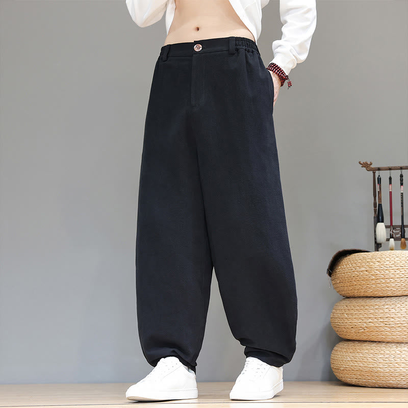 Buddha Stones秋冬スポーツ メンズ ピュアカラー ボタンデザイン コットンパンツ ポケット付き - image 11