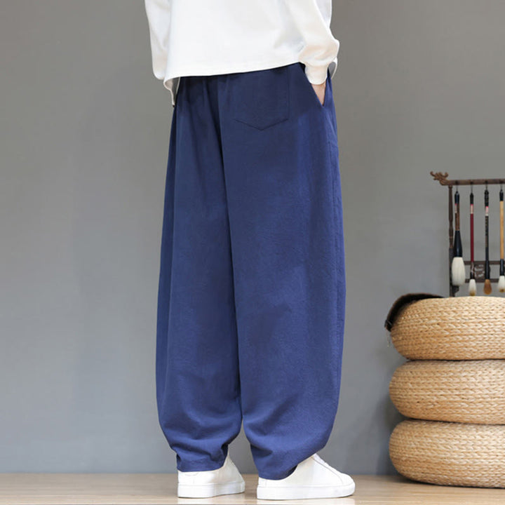 Buddha Stones秋冬スポーツ メンズ ピュアカラー ボタンデザイン コットンパンツ ポケット付き - image 3