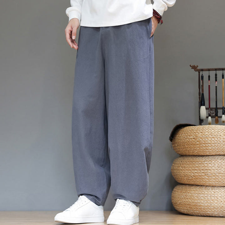 Buddha Stones秋冬スポーツ メンズ ピュアカラー ボタンデザイン コットンパンツ ポケット付き - image 7