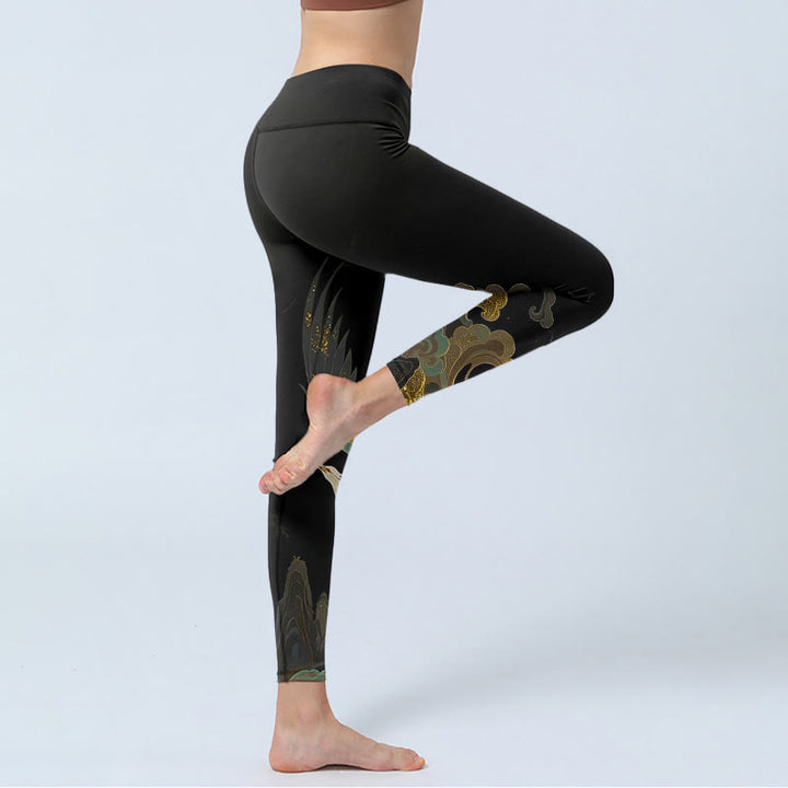 Buddha Stonesと鳳凰雲柄プリントのジムレギンス レディース ヨガパンツ - image 4