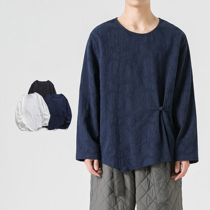 Buddha Stonesメンズ 中国風 カエルボタン 無地デザイン コットン 長袖 Tシャツ 禅風 衣類 - 海軍 - US/UK/AU46、 EU56 (5XL) - image 1