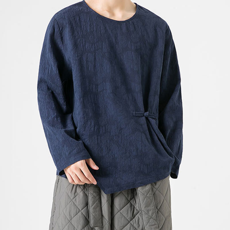 Buddha Stonesメンズ 中国風 カエルボタン 無地デザイン コットン 長袖 Tシャツ 禅風 衣類 - image 0