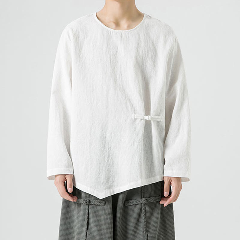 Buddha Stonesメンズ 中国風 カエルボタン 無地デザイン コットン 長袖 Tシャツ 禅風 衣類 - image 11