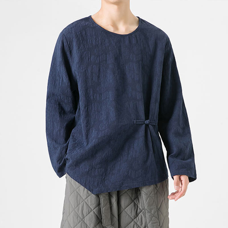 Buddha Stonesメンズ 中国風 カエルボタン 無地デザイン コットン 長袖 Tシャツ 禅風 衣類 - image 5