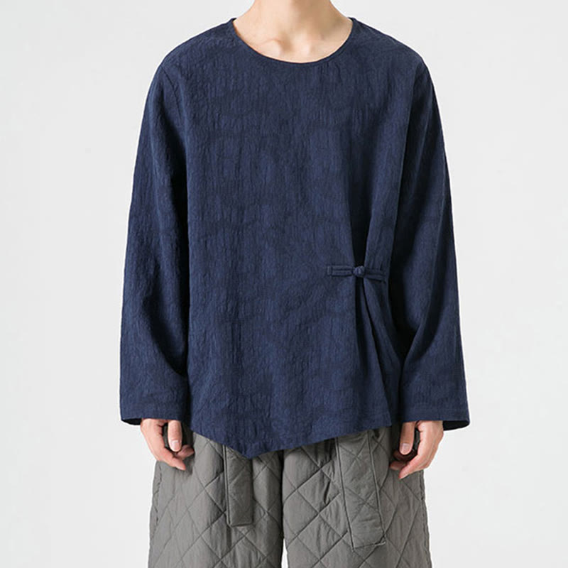 Buddha Stonesメンズ 中国風 カエルボタン 無地デザイン コットン 長袖 Tシャツ 禅風 衣類 - image 2