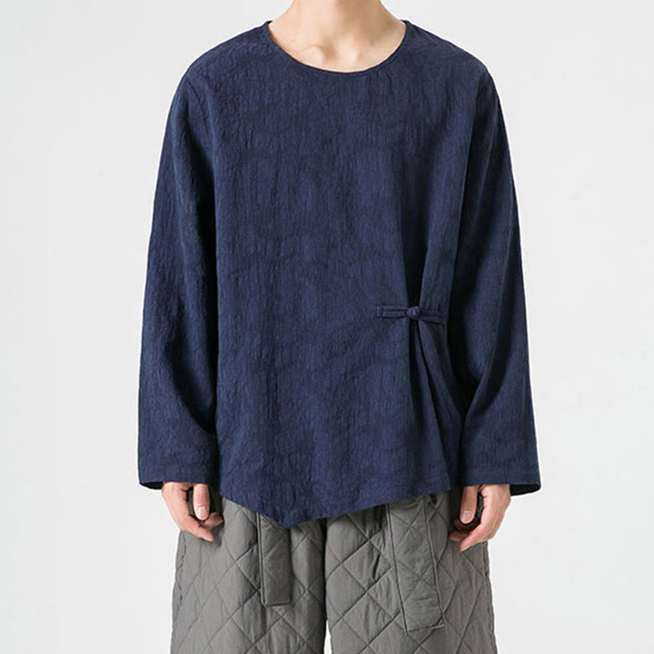 Buddha Stonesメンズ 中国風 カエルボタン 無地デザイン コットン 長袖 Tシャツ 禅風 衣類 - image 2