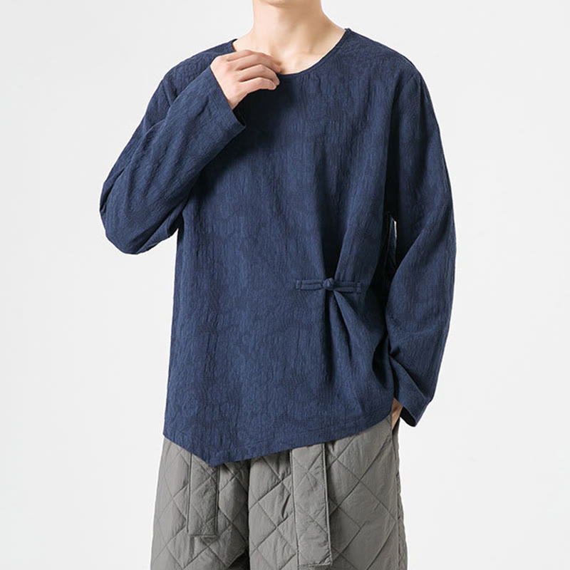 Buddha Stonesメンズ 中国風 カエルボタン 無地デザイン コットン 長袖 Tシャツ 禅風 衣類 - image 6