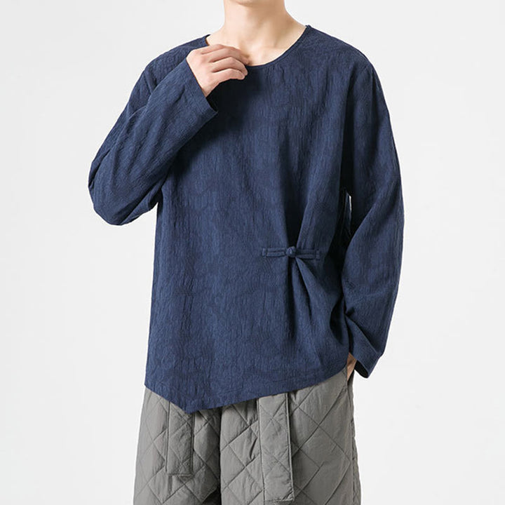 Buddha Stonesメンズ 中国風 カエルボタン 無地デザイン コットン 長袖 Tシャツ 禅風 衣類 - image 6