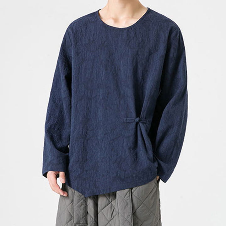 Buddha Stonesメンズ 中国風 カエルボタン 無地デザイン コットン 長袖 Tシャツ 禅風 衣類 - image 7