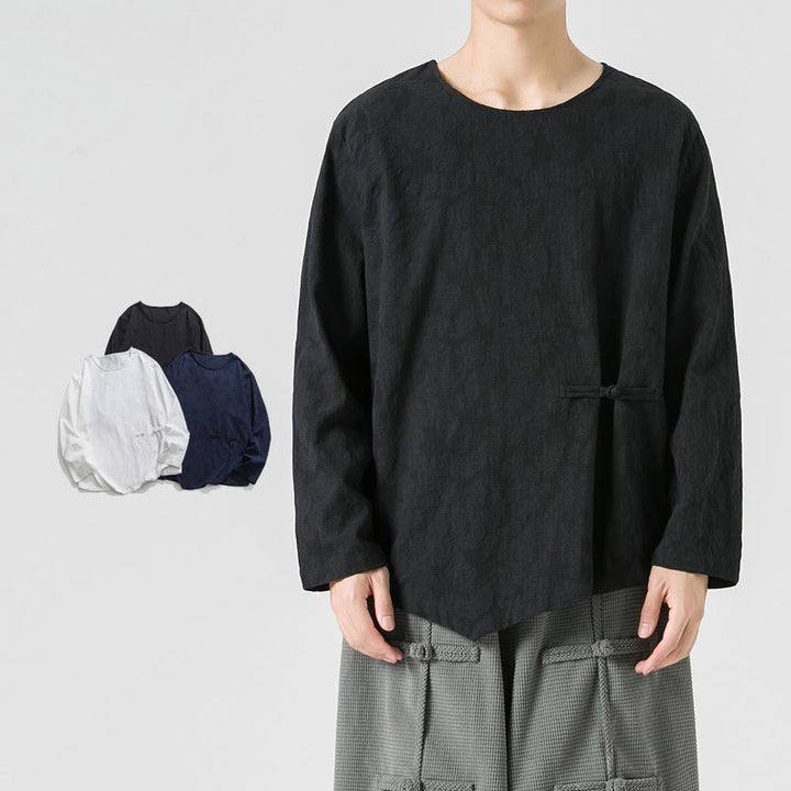 Buddha Stonesメンズ 中国風 カエルボタン 無地デザイン コットン 長袖 Tシャツ 禅風 衣類 - 黒 - US/UK/AU46、 EU56 (5XL) - image 24