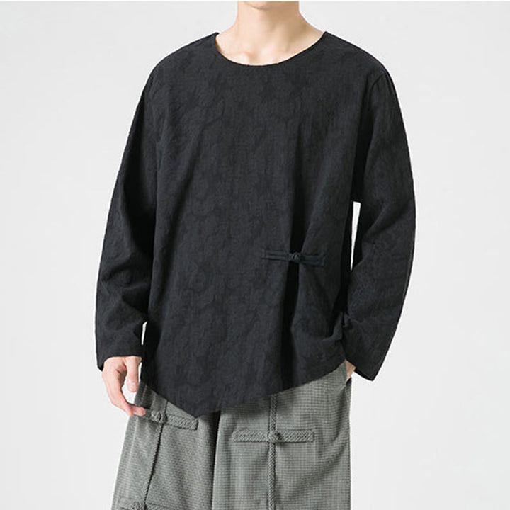 Buddha Stonesメンズ 中国風 カエルボタン 無地デザイン コットン 長袖 Tシャツ 禅風 衣類 - image 30