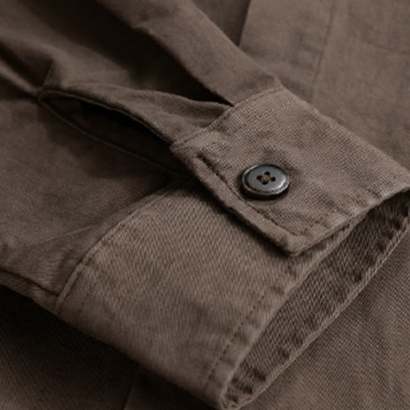 Buddha Stones春チェック柄フェイクツーピース長袖メンズコットンジャケットポケット付き - image 16