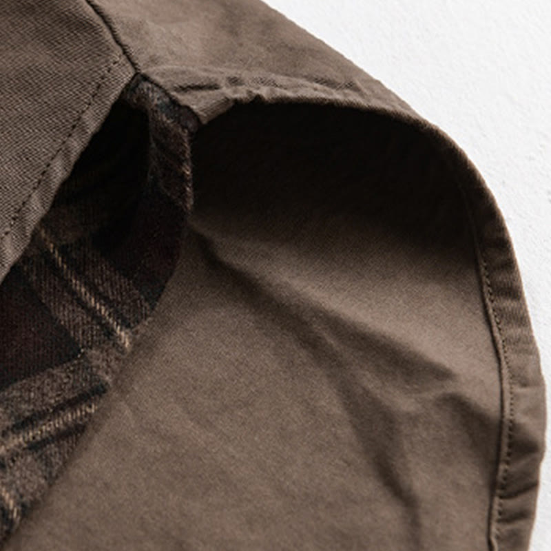 Buddha Stones春チェック柄フェイクツーピース長袖メンズコットンジャケットポケット付き - image 18