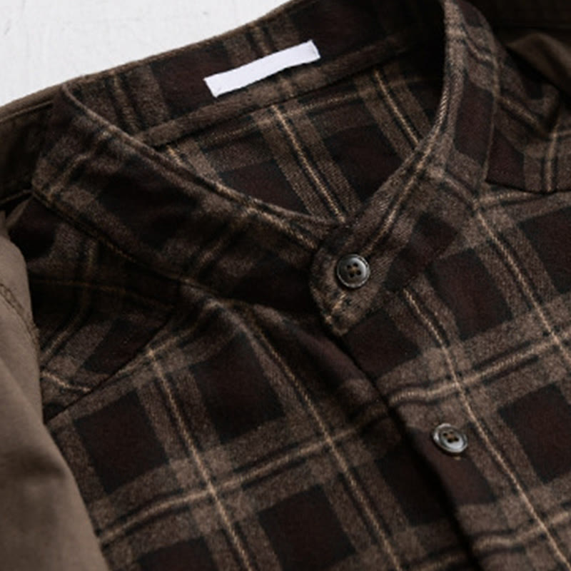 Buddha Stones春チェック柄フェイクツーピース長袖メンズコットンジャケットポケット付き - image 12