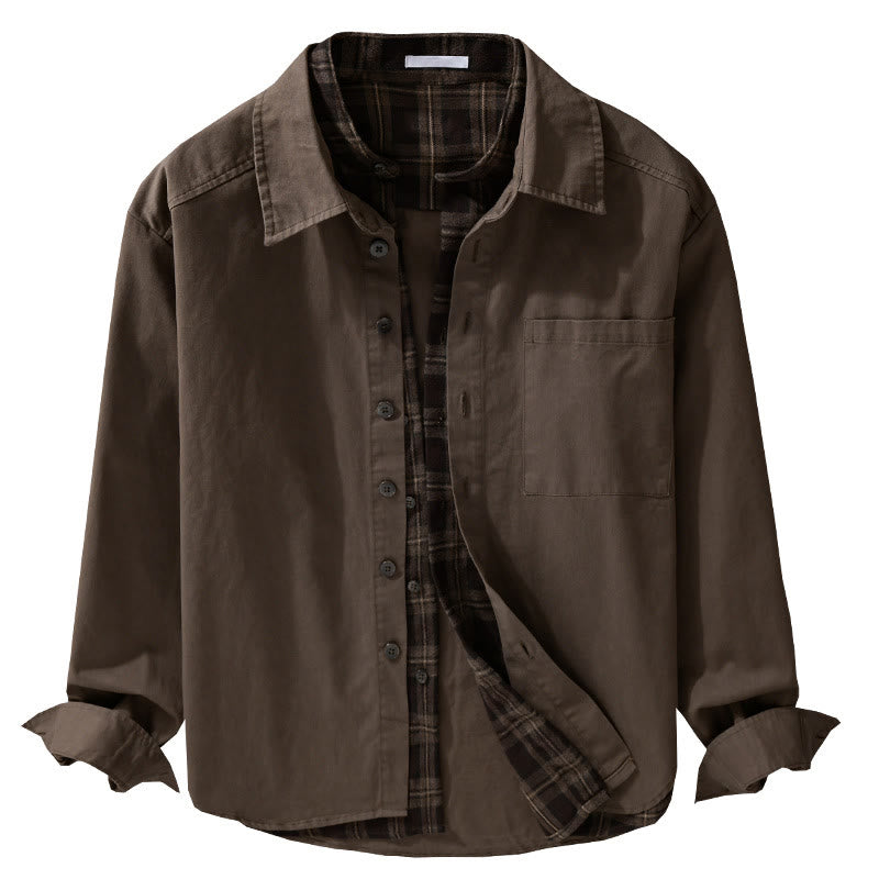 Buddha Stones春チェック柄フェイクツーピース長袖メンズコットンジャケットポケット付き - image 19