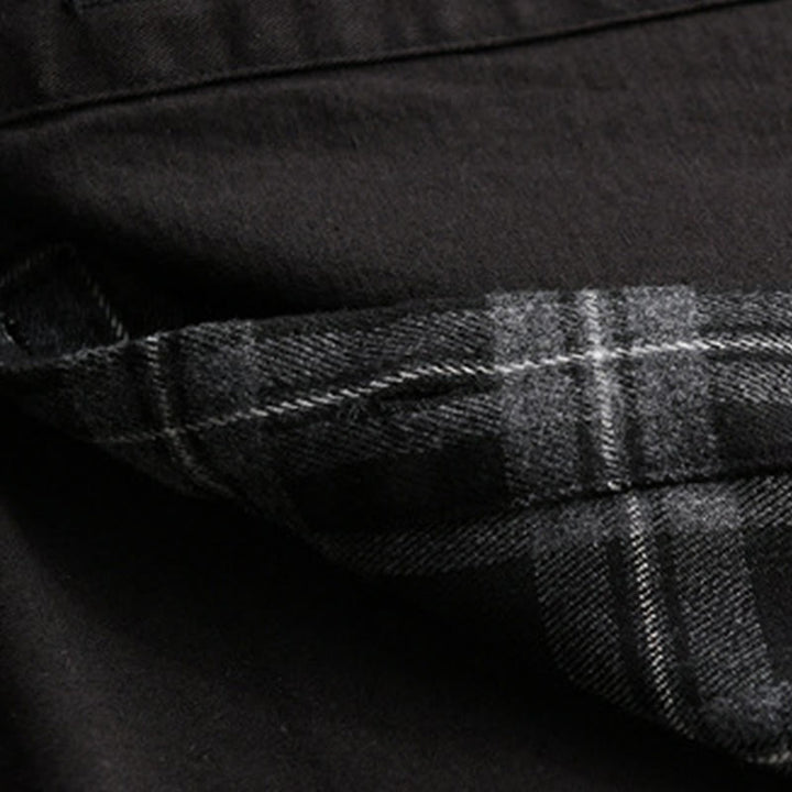 Buddha Stones春チェック柄フェイクツーピース長袖メンズコットンジャケットポケット付き - image 8