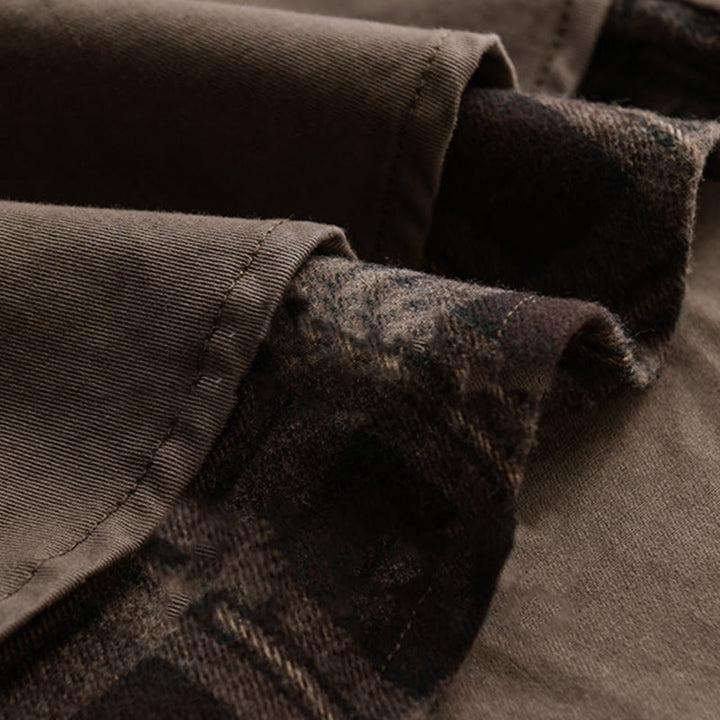 Buddha Stones春チェック柄フェイクツーピース長袖メンズコットンジャケットポケット付き - image 17