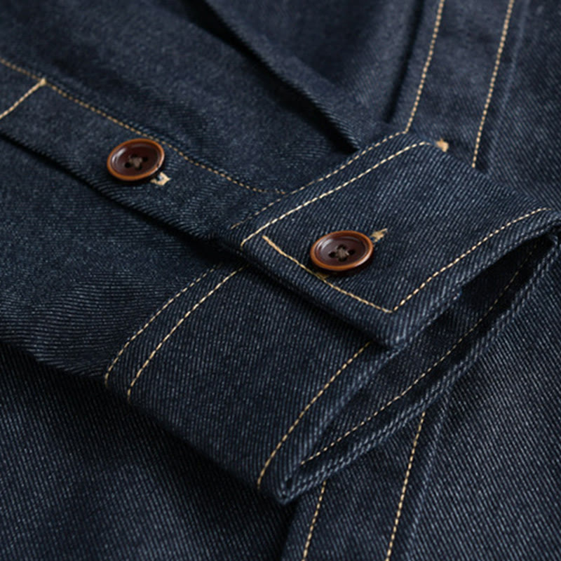 Buddha Stones秋冬 無地ボタン 長袖 メンズ コットンジャケット ポケット付き - image 3