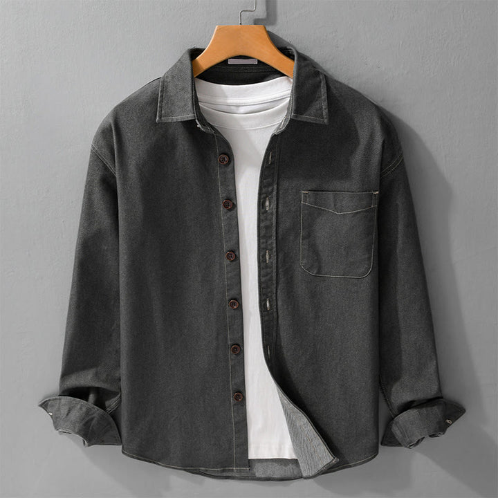 Buddha Stones秋冬 無地ボタン 長袖 メンズ コットンジャケット ポケット付き - ディムグレー - US/UK/AU42、 EU52 (3XL) - image 7