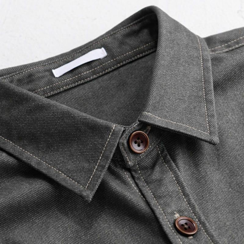 Buddha Stones秋冬 無地ボタン 長袖 メンズ コットンジャケット ポケット付き - image 8